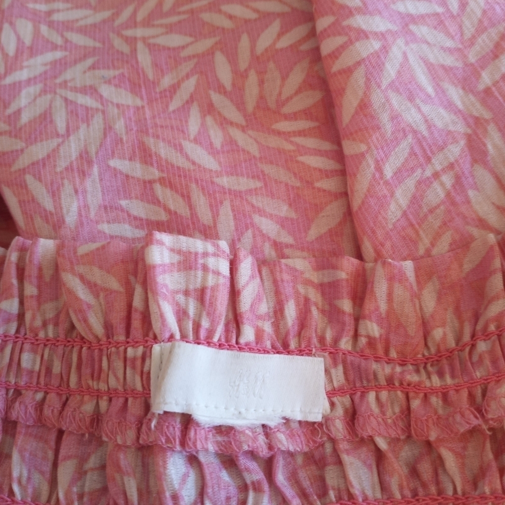 H&M Floral Smocked Off The Shoulder Cottagecore Festival Bohemian Pink Dress M - Picture 6 of 7
